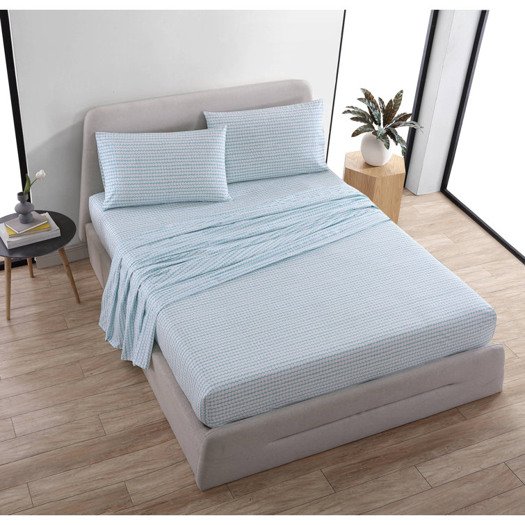 Pikku Rasymatto Blue Cotton Percale Queen Sheet Set