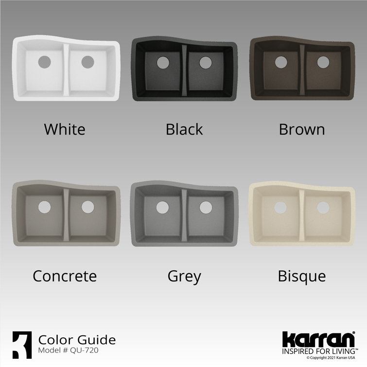 Concrete Gray Double Bowl Farmhouse Quartz Kitchen Sink Kit