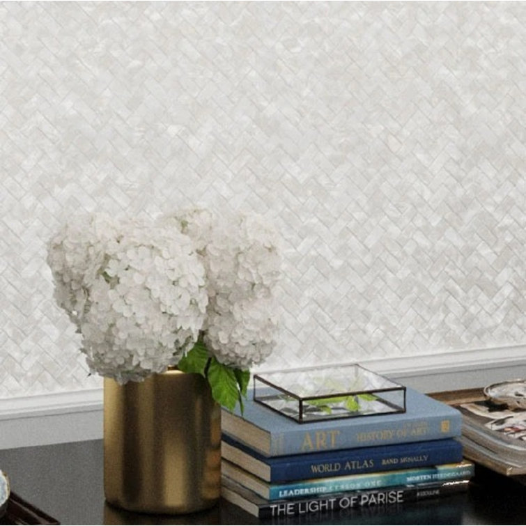 11.2" White Polished Shell Herringbone Mosaic Tile