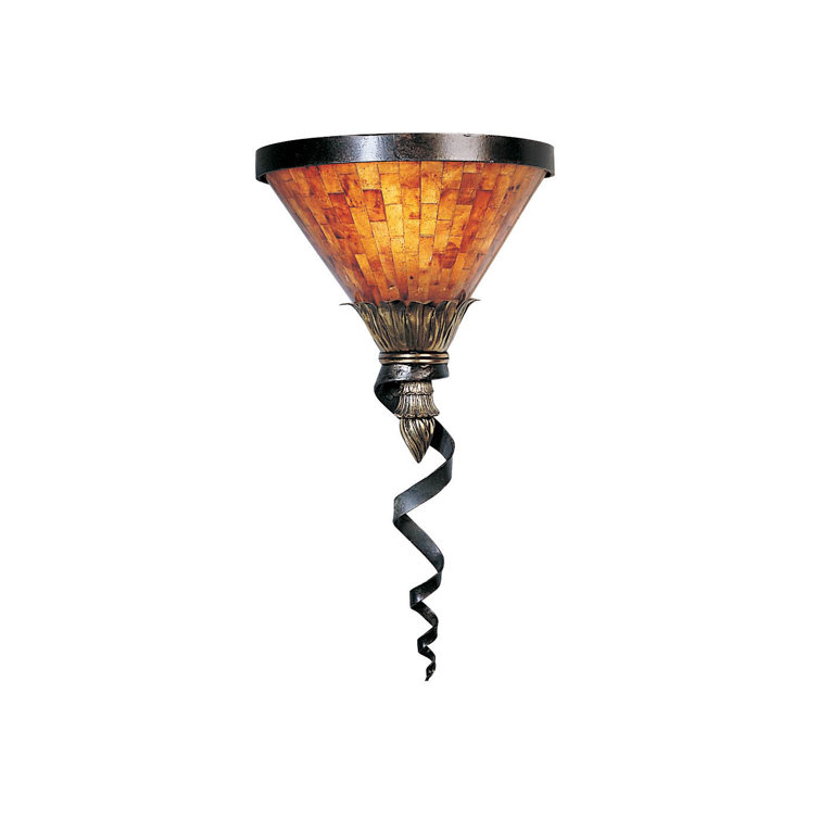 Elegant Twisty Iron & Antique Brass Wall Sconce with Penshell Shade