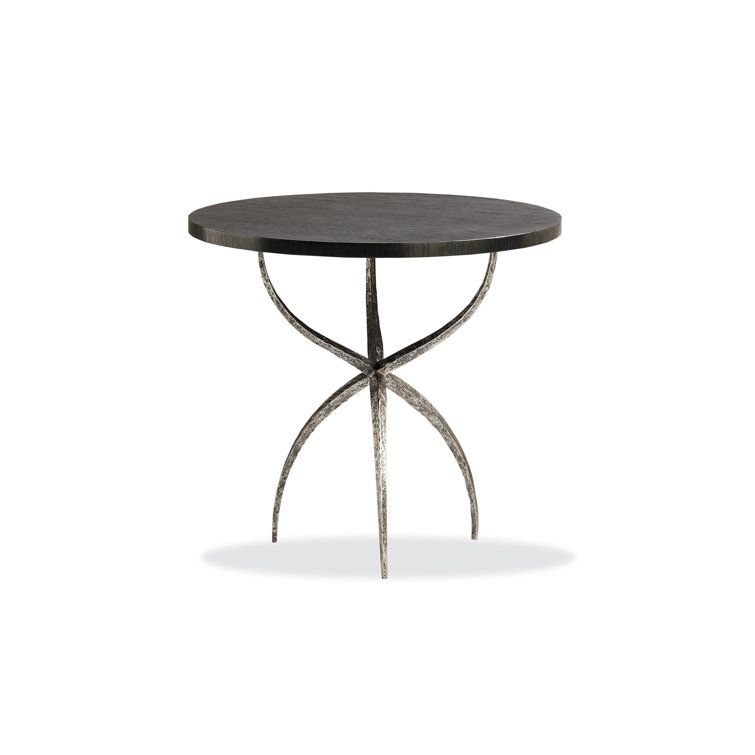Contemporary Smoked Oak and Aged Bronze Square Pedestal End Table