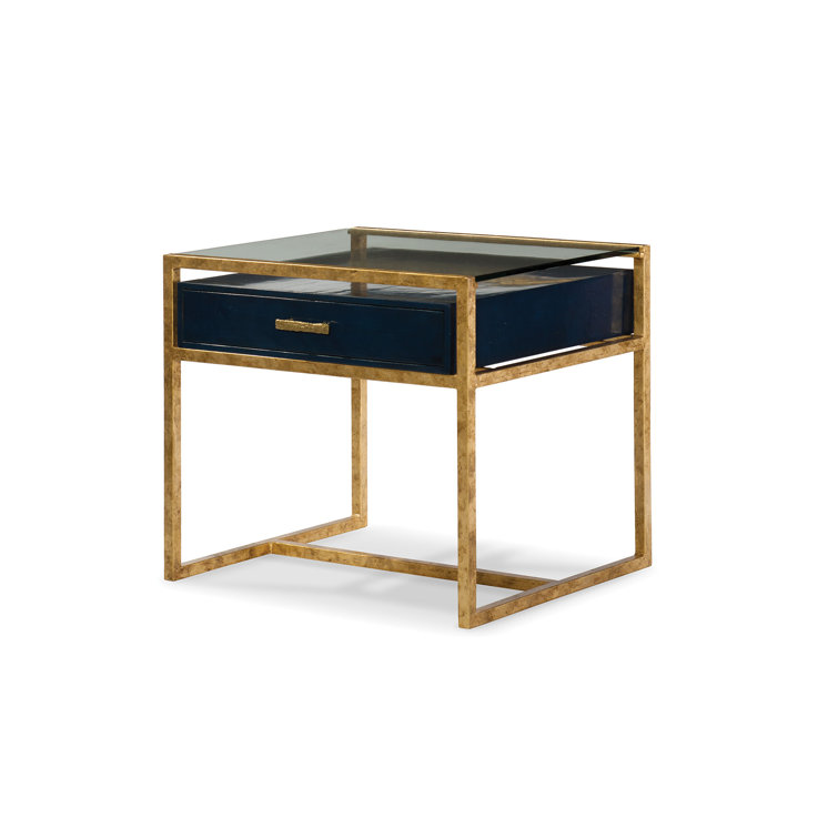 San Juan Antique Gold Leaf Rectangular Glass Top End Table with Storage