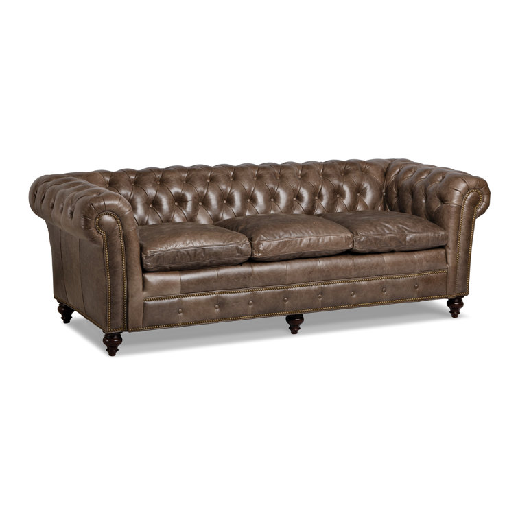 Marley Tufted Benito Loden Brown Leather Sofa