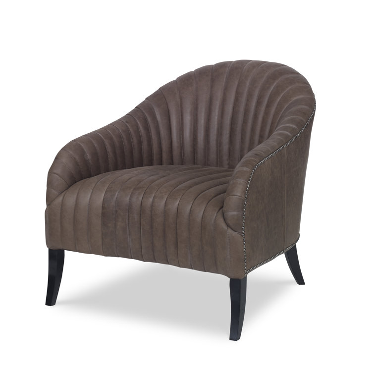 Cordova Stone Leather Barrel Chair with Black Legs