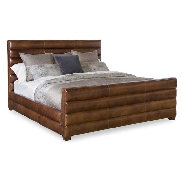 Laredo Mocha Leather Upholstered King Bed with Headboard