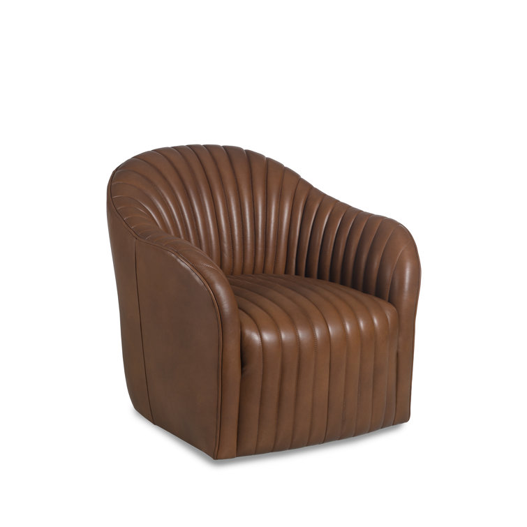 Fergus Toffee Brown Leather Swivel Barrel Chair