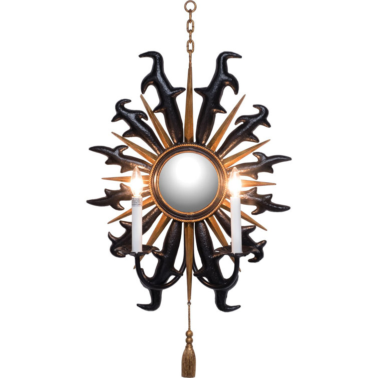 Matte Black and Antique Gold Leaf Metal Sconce