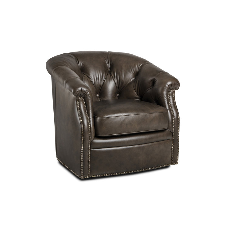 Alpine Loden Leather Handcrafted Swivel Barrel Chair