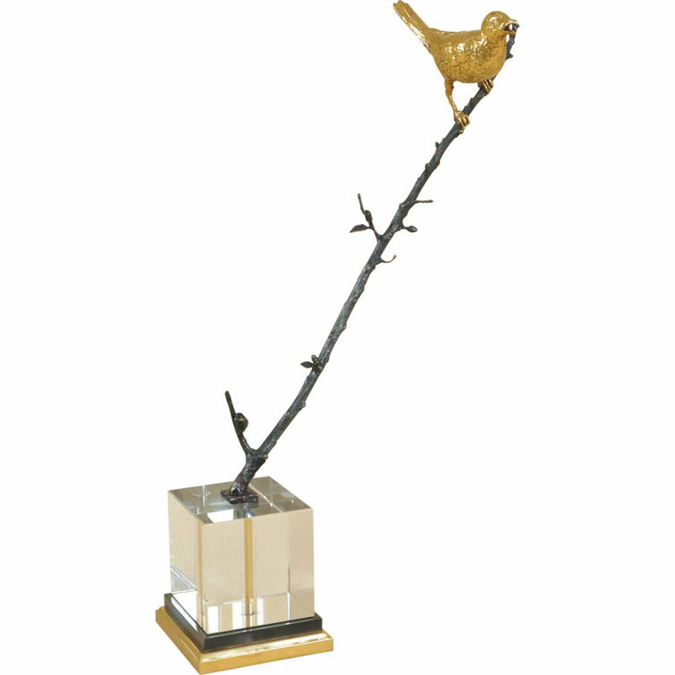 Ebony Bronze Bird Branch Cast Brass Sculpture