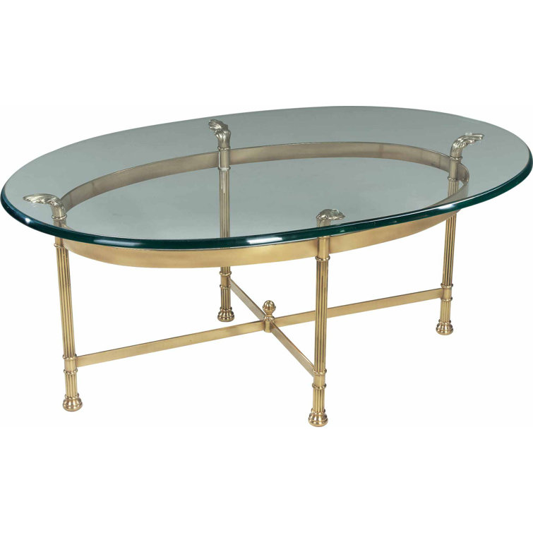 Oval Brass and Glass Coffee Table, 36" Wide