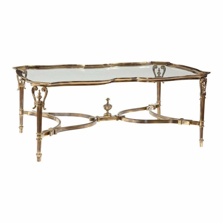 Antique Cast Brass and Glass Rectangular Cocktail Table
