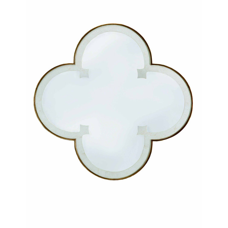 Regal Quatrefoil 30" White & Antique Gold Waxstone Wall Mirror