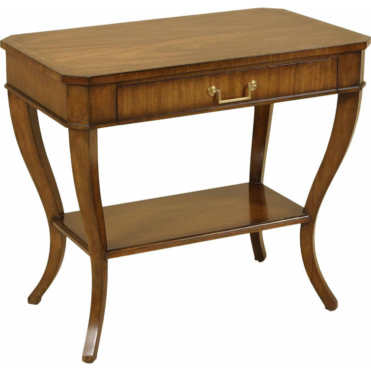 Cinnamon Solid Wood and Metal End Table with Brass Drawer Pull