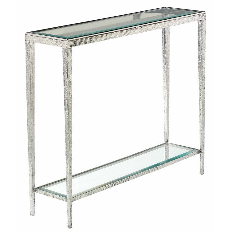 Jinx 38'' Nickel Finish Glass Top Console Table with Storage