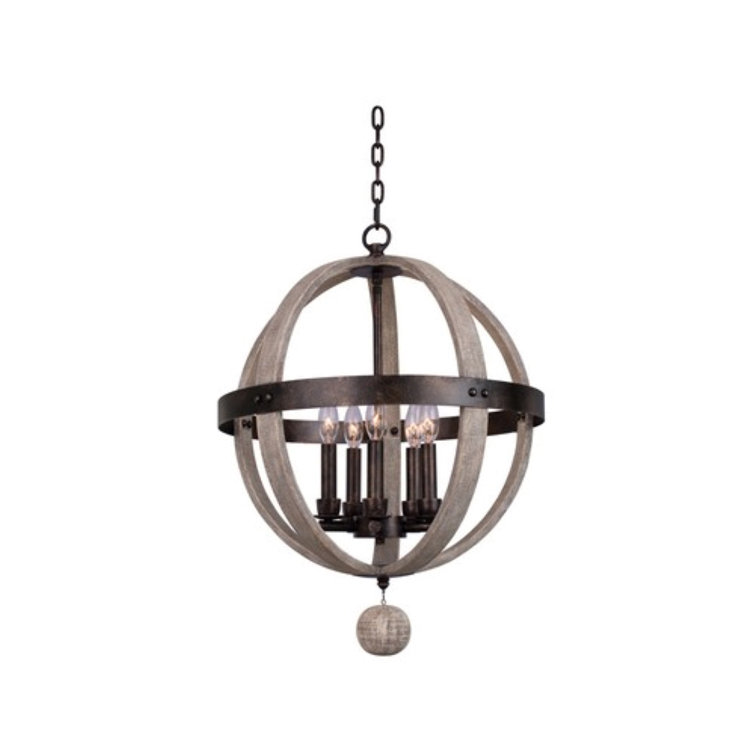 Florence Gold 19'' Iron and Driftwood Pendant Light