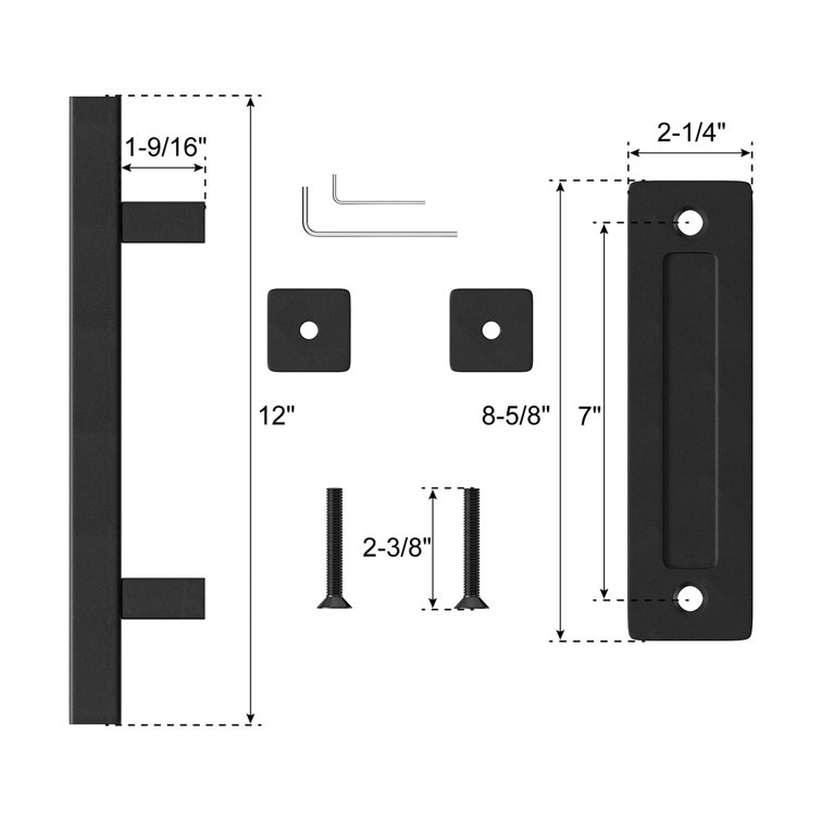 Matte Black 12" Sliding Barn Door Handle Set