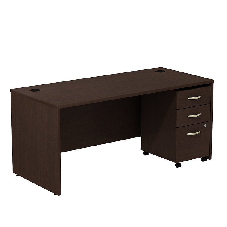 Mocha Cherry 66" Office Desk with Mobile File Cabinet