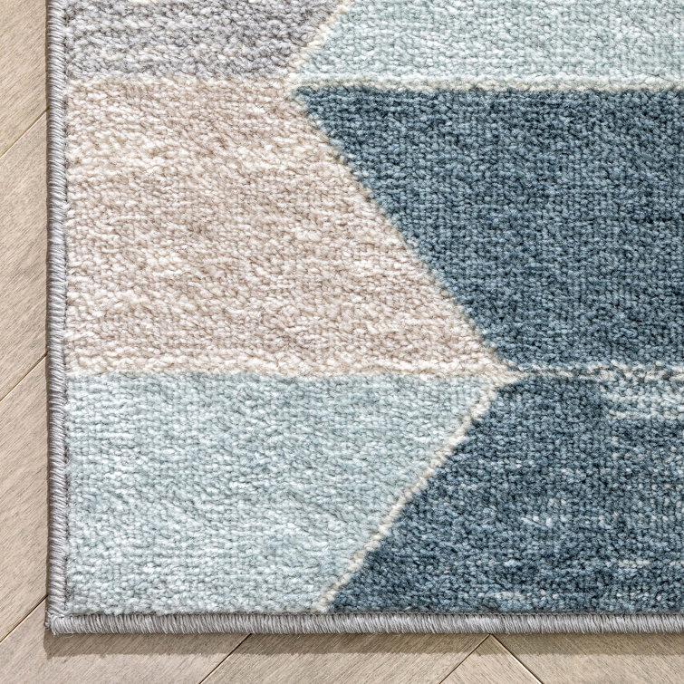 Mystic Blue Geometric Stain-Resistant Area Rug
