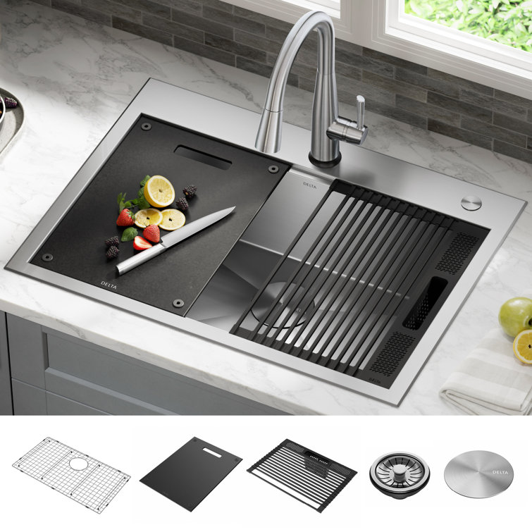 Delta 30-Inch Stainless Steel Single Bowl Workstation Kitchen Sink