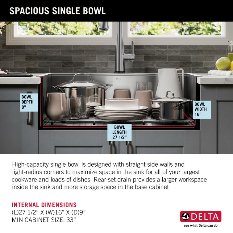 Delta 30-Inch Stainless Steel Single Bowl Workstation Kitchen Sink