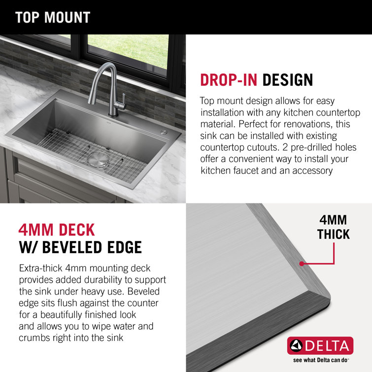 Delta 30-Inch Stainless Steel Single Bowl Workstation Kitchen Sink