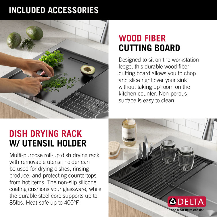 Delta 30-Inch Stainless Steel Single Bowl Workstation Kitchen Sink