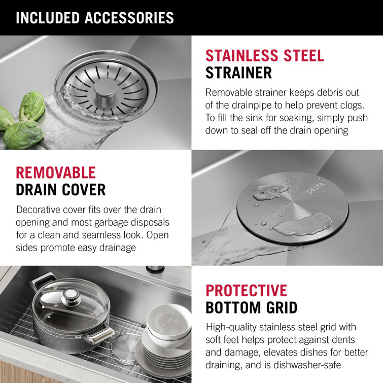 Delta 30-Inch Stainless Steel Single Bowl Workstation Kitchen Sink
