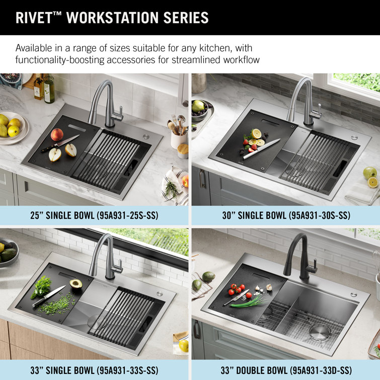 Delta 30-Inch Stainless Steel Single Bowl Workstation Kitchen Sink
