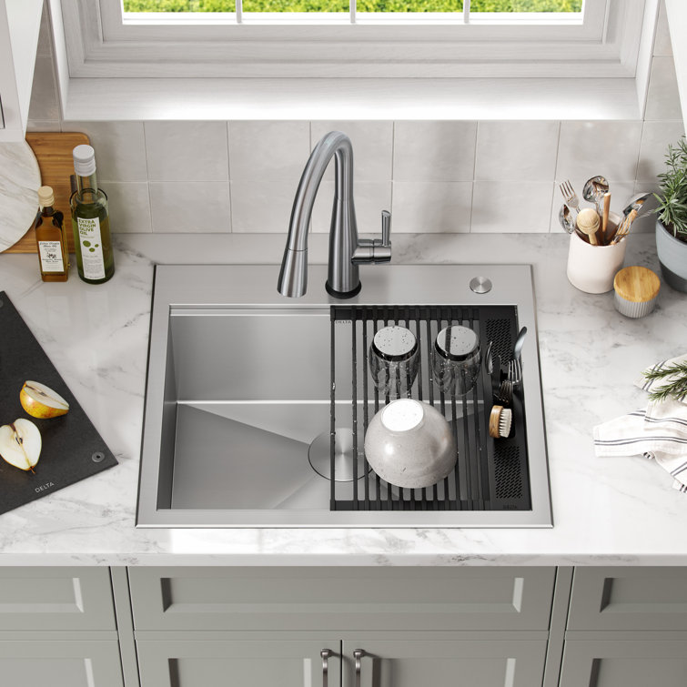 Delta Rivet 25-Inch Stainless Steel Single Bowl Workstation Kitchen Sink