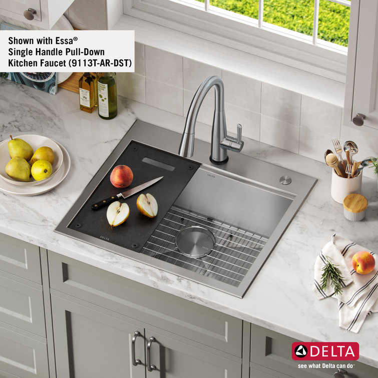 Delta Rivet 25-Inch Stainless Steel Single Bowl Workstation Kitchen Sink