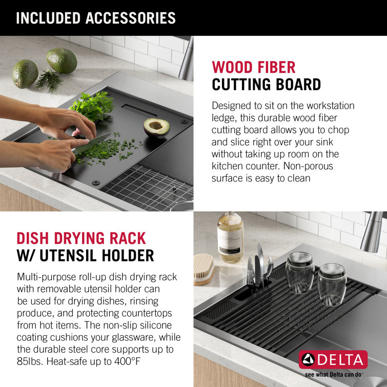 Delta 33-Inch Stainless Steel Single Bowl Workstation Kitchen Sink