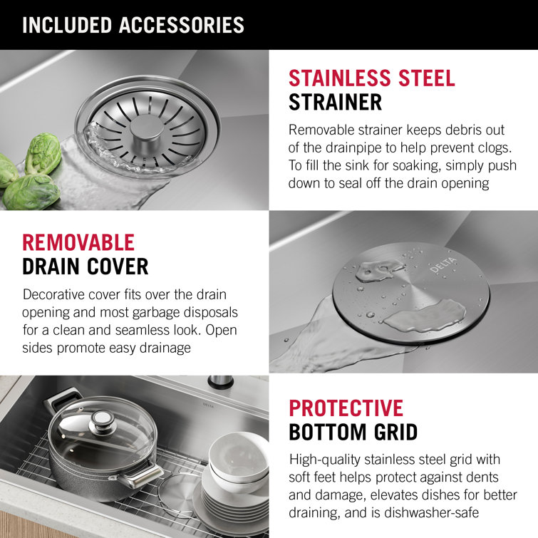 Delta 33-Inch Stainless Steel Single Bowl Workstation Kitchen Sink