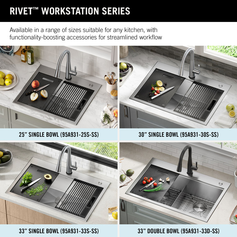 Delta 33-Inch Stainless Steel Single Bowl Workstation Kitchen Sink