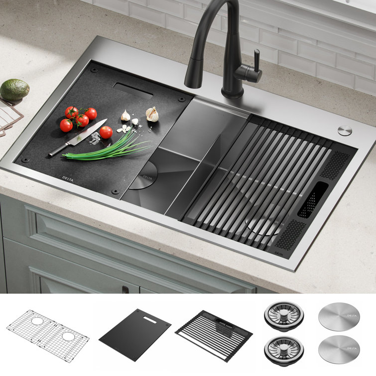 Delta 33-Inch Stainless Steel Double Bowl Workstation Sink