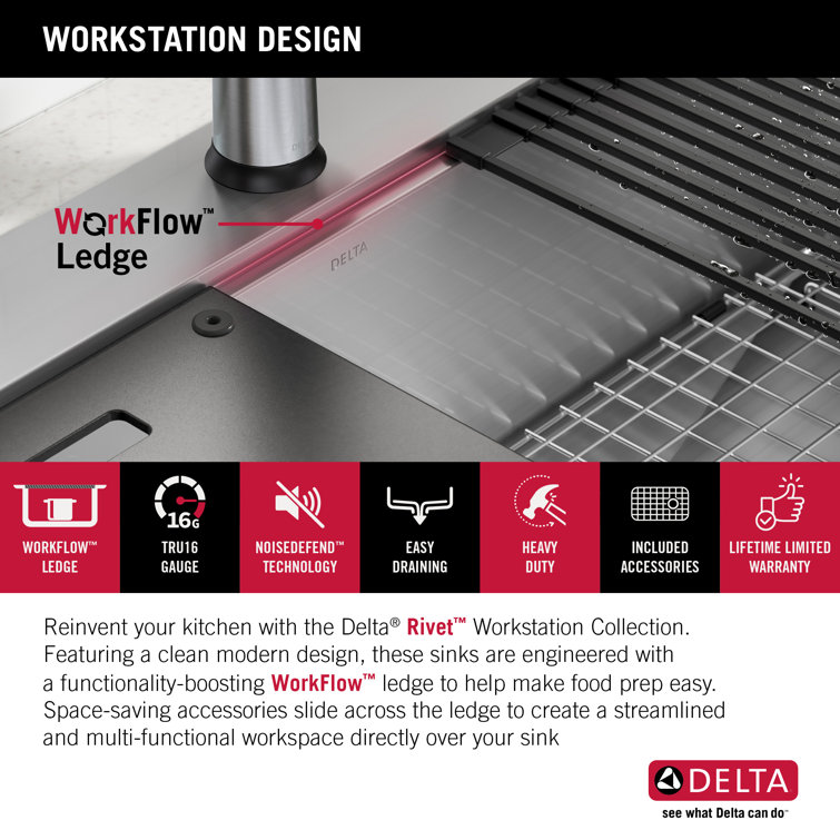 Delta 33-Inch Stainless Steel Double Bowl Workstation Sink