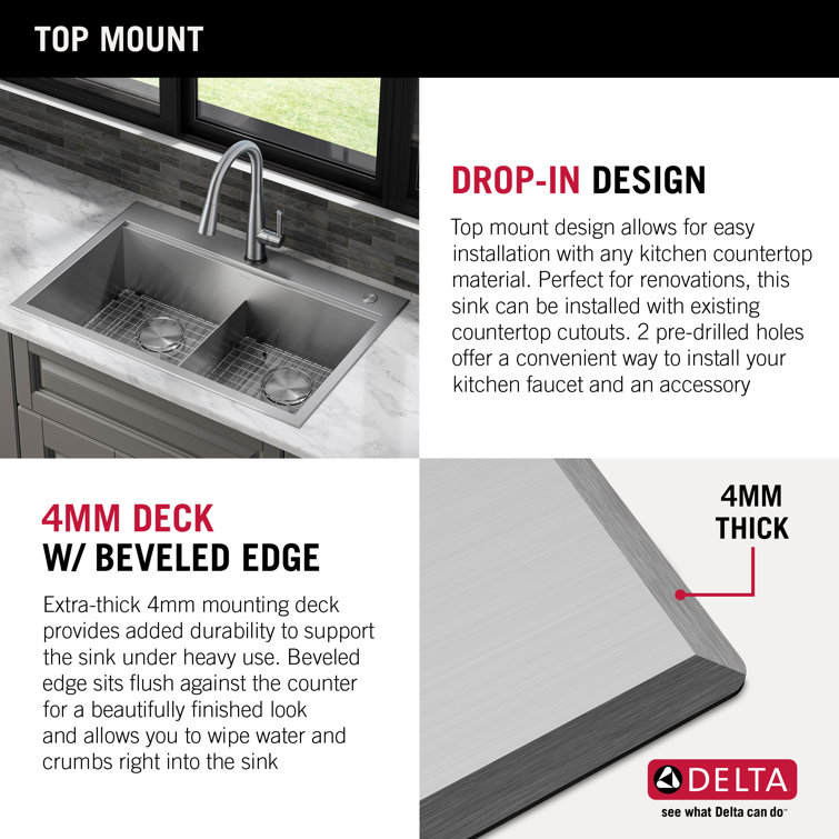 Delta 33-Inch Stainless Steel Double Bowl Workstation Sink