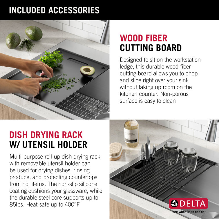 Delta 33-Inch Stainless Steel Double Bowl Workstation Sink