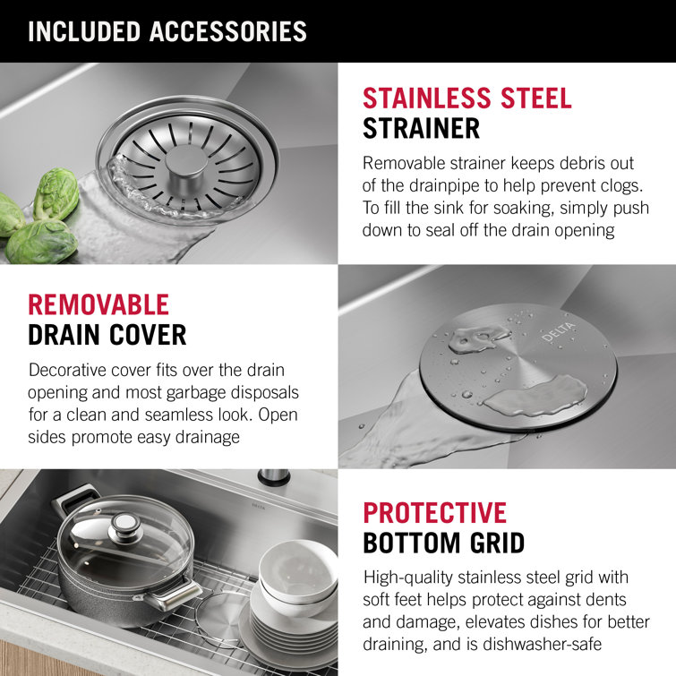 Delta 33-Inch Stainless Steel Double Bowl Workstation Sink