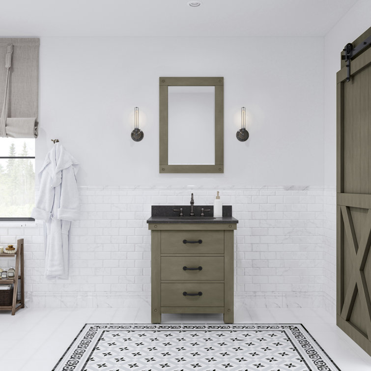 Aberdeen 30'' Grizzle Gray Vanity with Blue Limestone Top