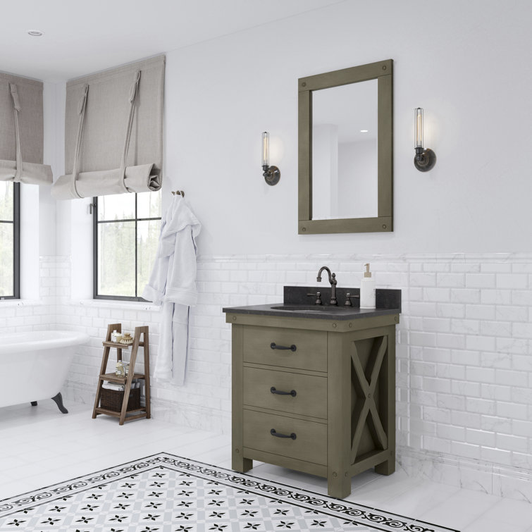 Aberdeen 30'' Grizzle Gray Vanity with Blue Limestone Top