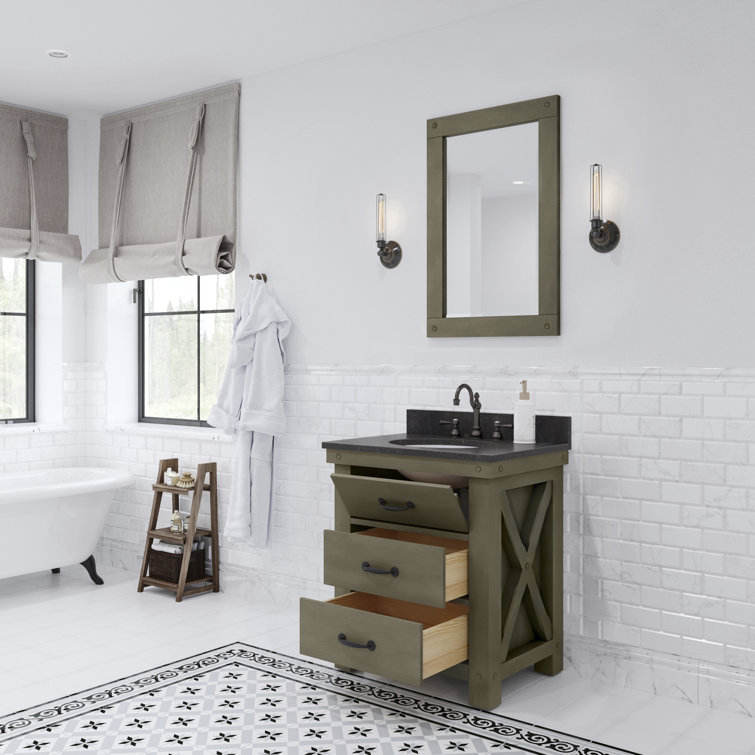 Aberdeen 30'' Grizzle Gray Vanity with Blue Limestone Top