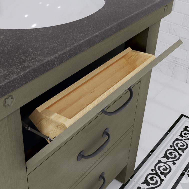 Aberdeen 30'' Grizzle Gray Vanity with Blue Limestone Top