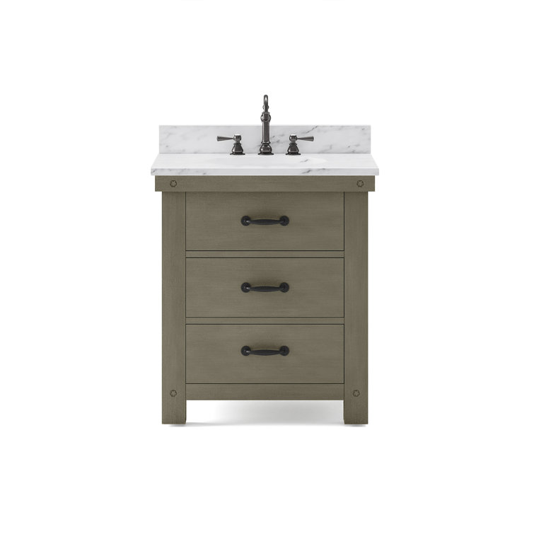 Grizzle Gray 30'' Single Sink Vanity with Carrara White Marble Top