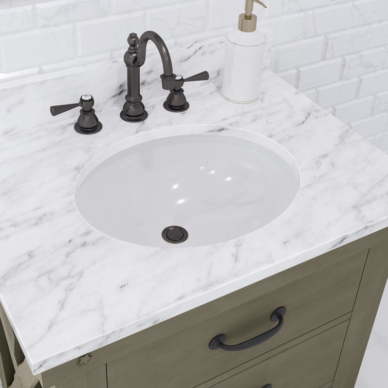 Grizzle Gray 30'' Single Sink Vanity with Carrara White Marble Top