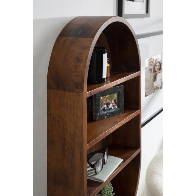 Walnut Brown Oval Floating Wood Wall Shelf