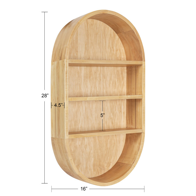 Natural Mango Wood Oval Floating Wall Shelf, 18.6"