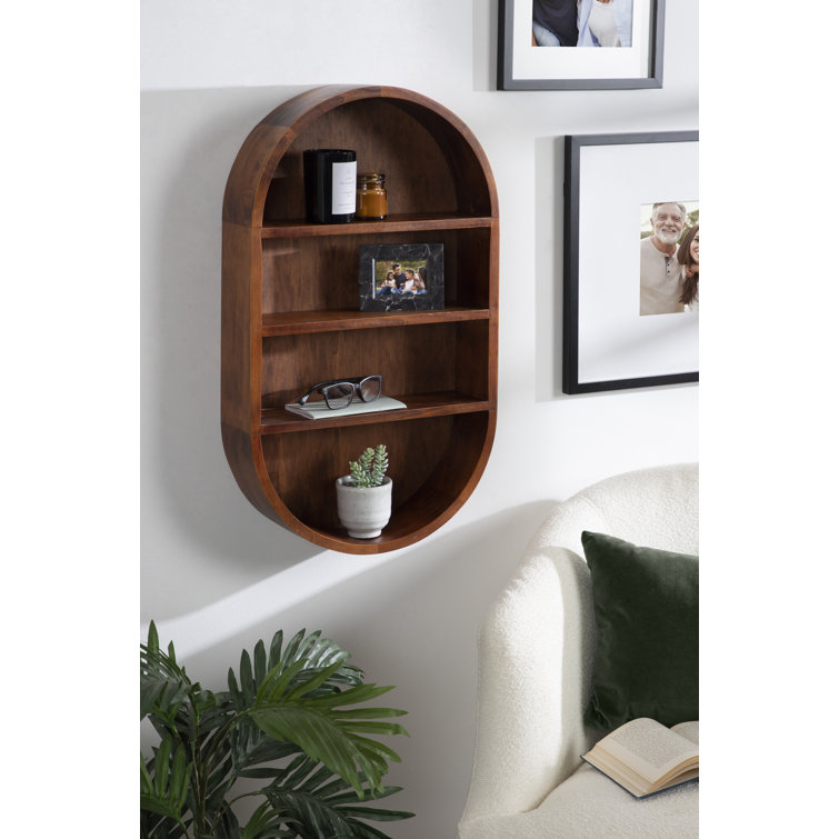 Walnut Brown Oval Floating Wood Wall Shelf