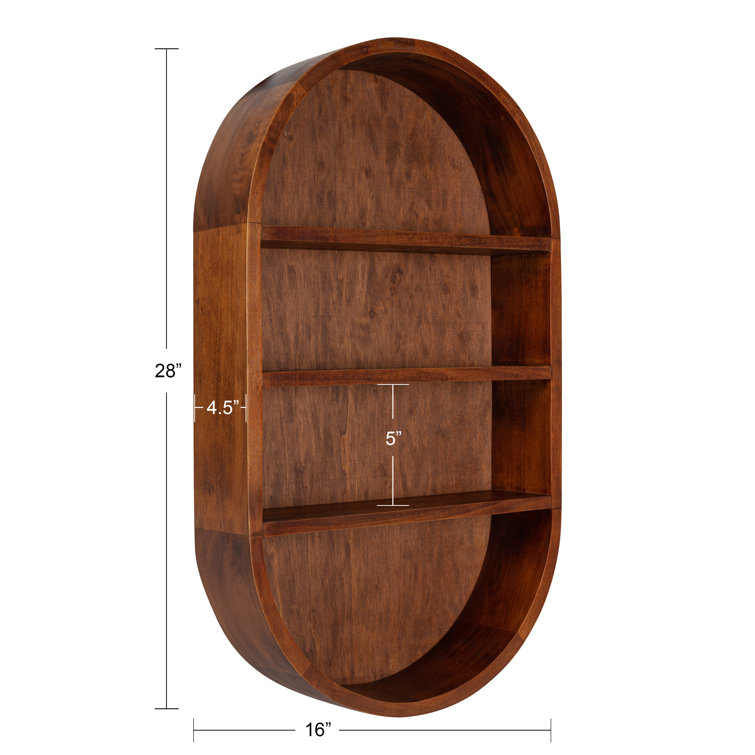 Walnut Brown Oval Floating Wood Wall Shelf