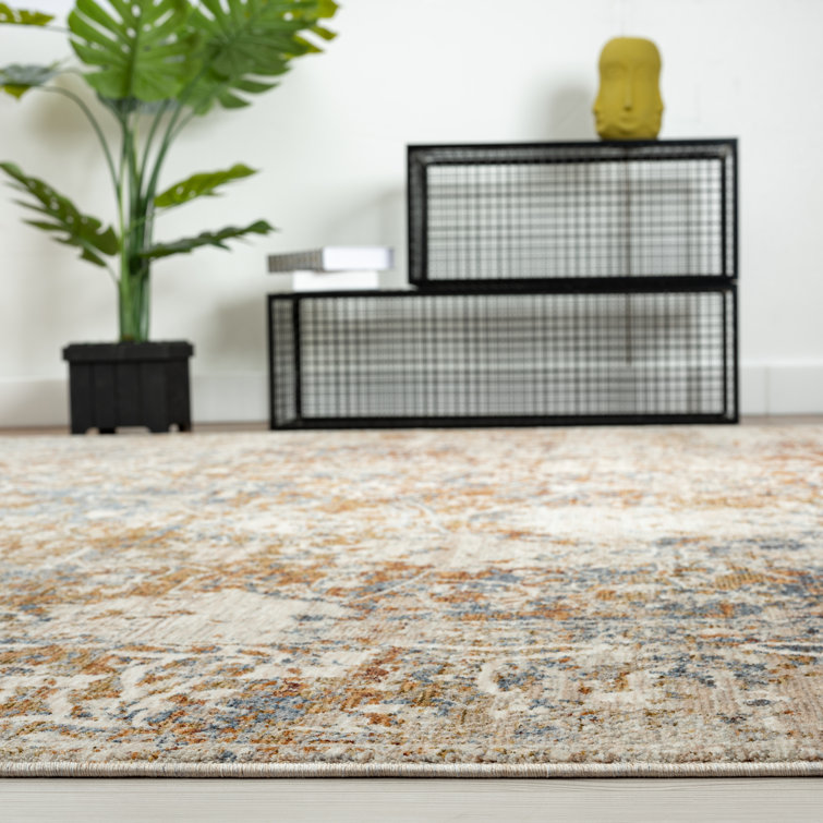 Hand-knotted Blue and Rust Floral Viscose Area Rug