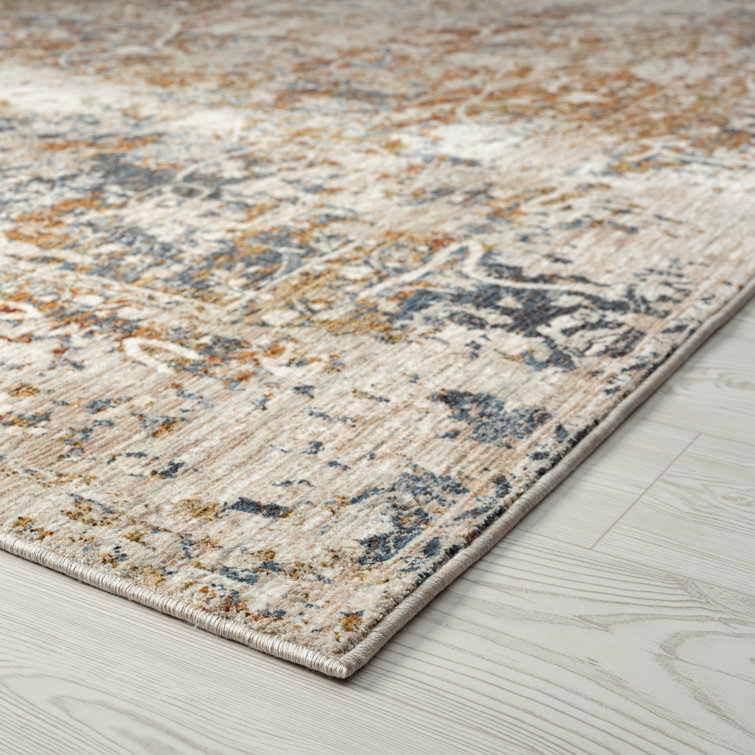 Hand-knotted Blue and Rust Floral Viscose Area Rug